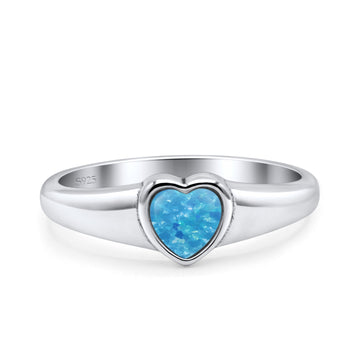 Heart Oxidized Thumb Ring Statement Fashion Ring Lab Created Blue Opal 925 Sterling Silver